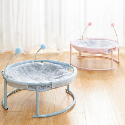 Cat Bed Hammock Mattress set of 2 blue and pink frames with plush cushions and pompom toys on Tampa Home & Garden Store