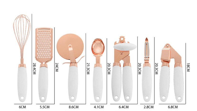 Perfecsy copper-plated kitchen gadget set with white handles, 9-piece copper tools on Tampa Home & Garden Store