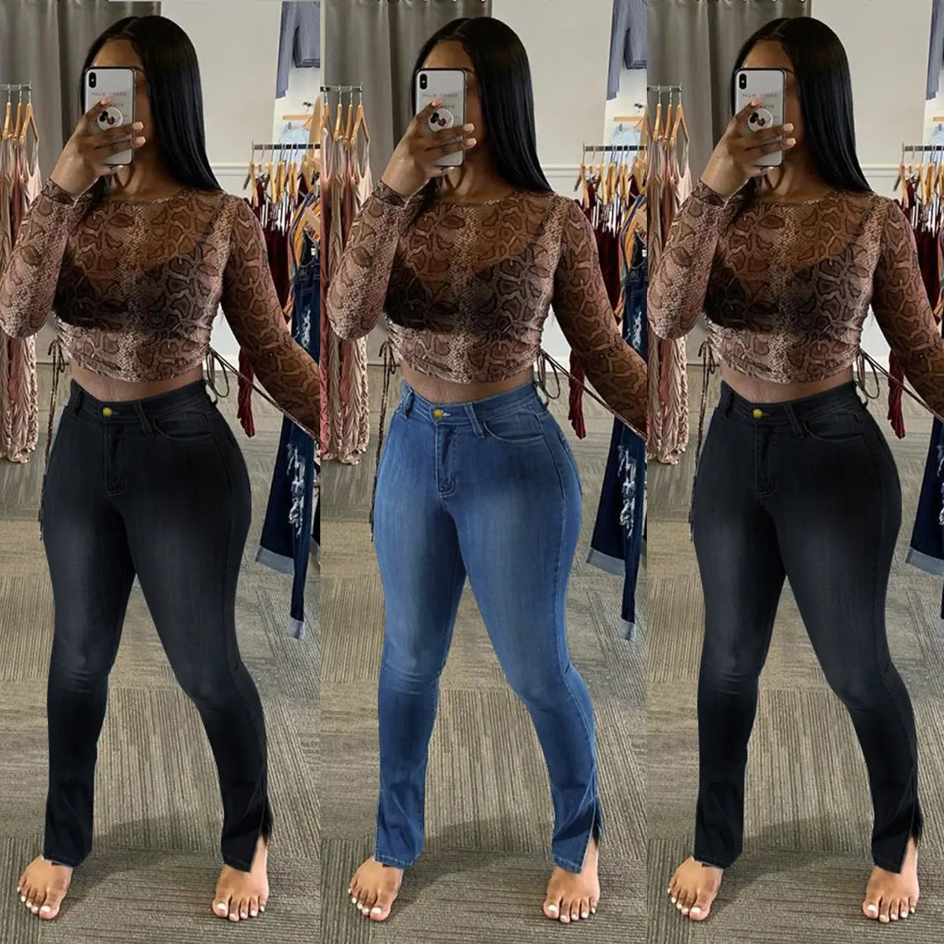 Jeans High-Rise Slim-Fit Split-Leg Pants by FLIPSTYLEZLLC in black and blue (3-pack collage) on Tampa Home & Garden Store