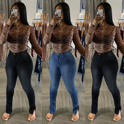 Jeans High-Rise Slim-Fit Split-Leg Pants by FLIPSTYLEZLLC in black and blue (3-pack collage) on Tampa Home & Garden Store