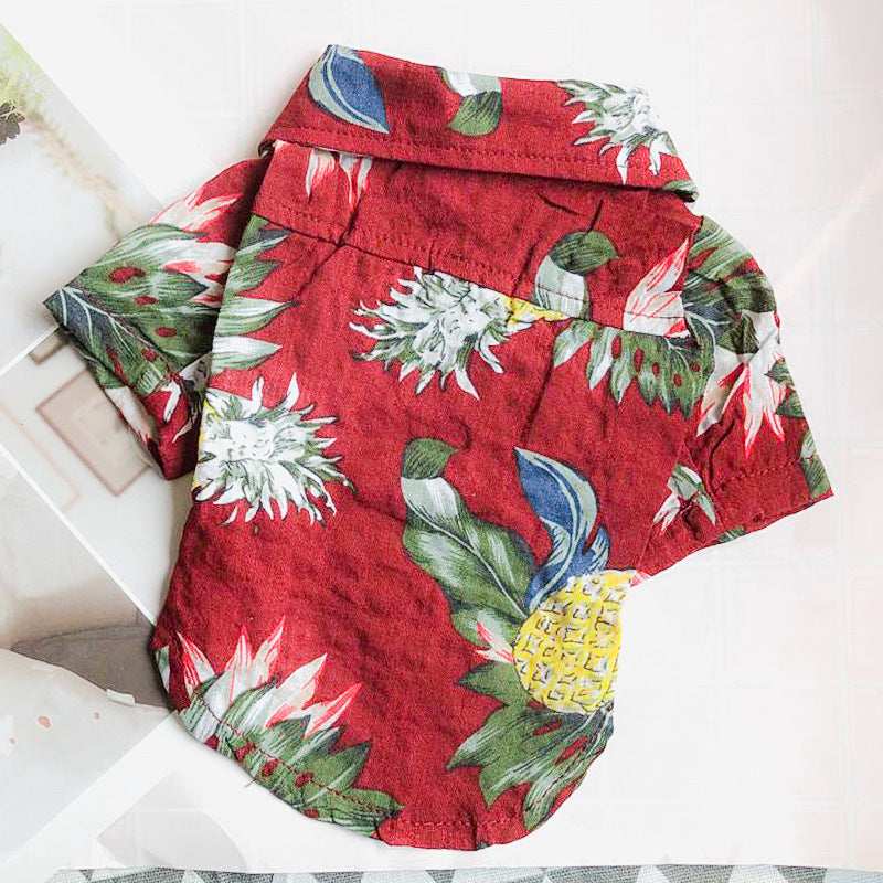Hawaiian Teddy dog shirt red with pineapple print for small pets, Pet Zen dog clothing on Tampa Home & Garden Store