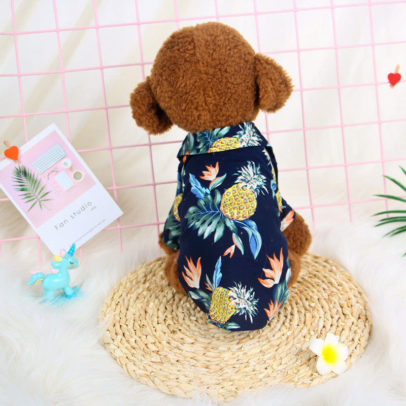 Pet Zen Hawaiian Teddy dog shirt for small dogs with navy tropical pineapple print on Tampa Home & Garden Store