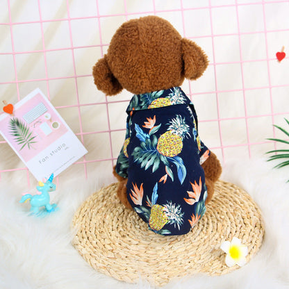 Pet Zen Hawaiian Teddy dog shirt for small dogs with navy tropical pineapple print on Tampa Home & Garden Store
