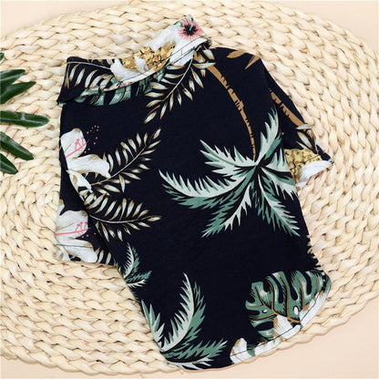 Hawaiian Teddy dog shirt navy palm-leaf print by Pet Zen for small dogs on Tampa Home & Garden Store