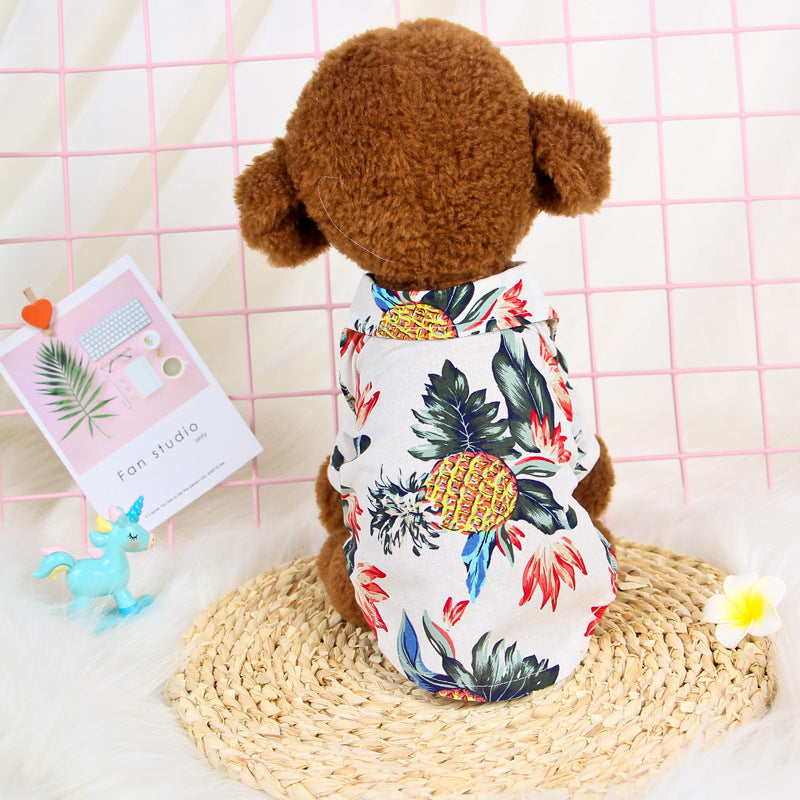 Hawaiian Teddy small dog shirt white tropical pineapple print cloth for pets Pet Zen on Tampa Home & Garden Store