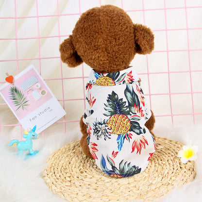 Hawaiian Teddy small dog shirt white tropical pineapple print cloth for pets Pet Zen on Tampa Home & Garden Store