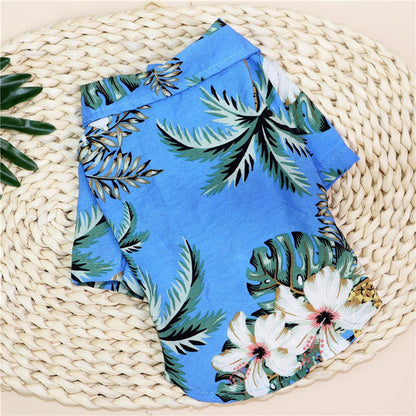 Hawaiian Teddy small dog shirt blue tropical print with hibiscus flowers Pet Zen on Tampa Home & Garden Store