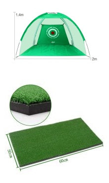 Green golf practice net tent with target and rectangular artificial turf mat by My Store on Tampa Home & Garden Store