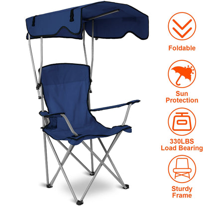 GemGear foldable blue beach canopy chair with sun shade, cup holder and sturdy frame (330 lbs) on Tampa Home & Garden Store