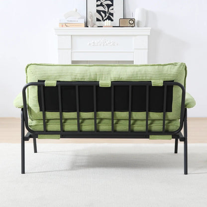 Modern metal frame stationary sofa with sponge-filled lime cushions and black frame on Tampa Home & Garden Store