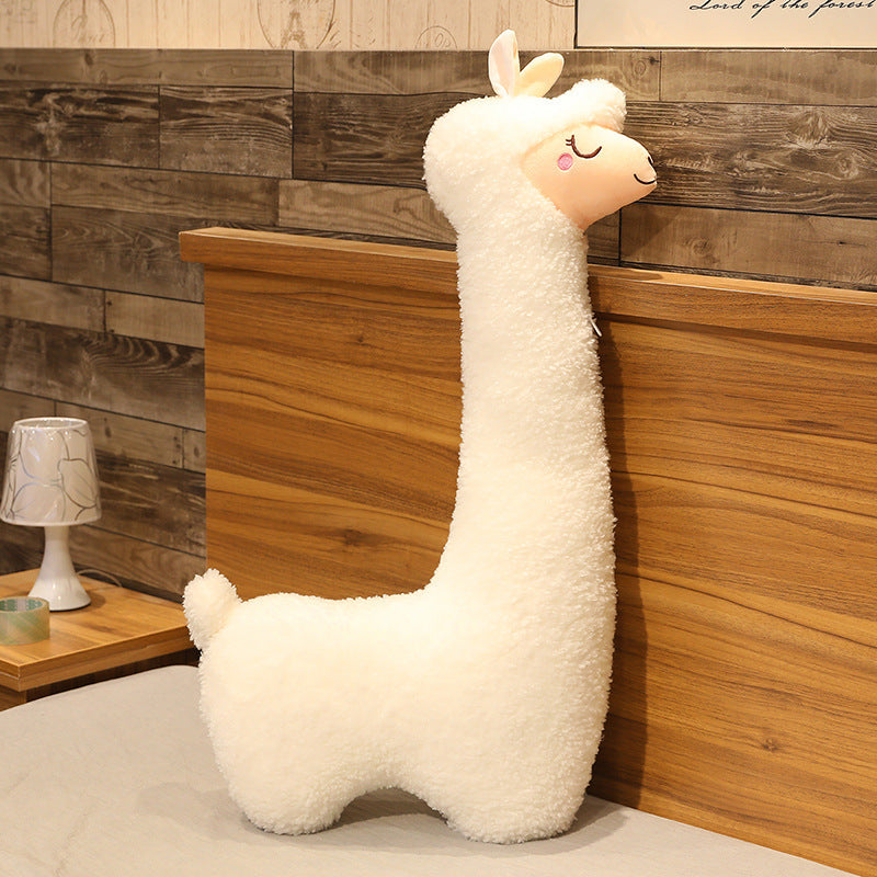 Cute Birthday Gift Girl Sleeping Pillow Plush Toy white fluffy long-neck plush in bedroom on Tampa Home & Garden Store