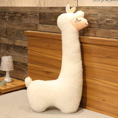 Cute Birthday Gift Girl Sleeping Pillow Plush Toy white fluffy long-neck plush in bedroom on Tampa Home & Garden Store