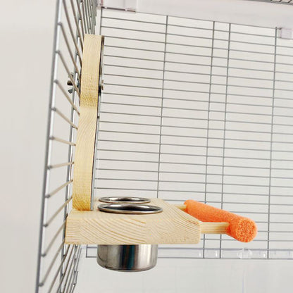 Parrot bird toy grinding claw stand wooden base with stainless steel food cup orange fuzzy perch on Tampa Home & Garden Store