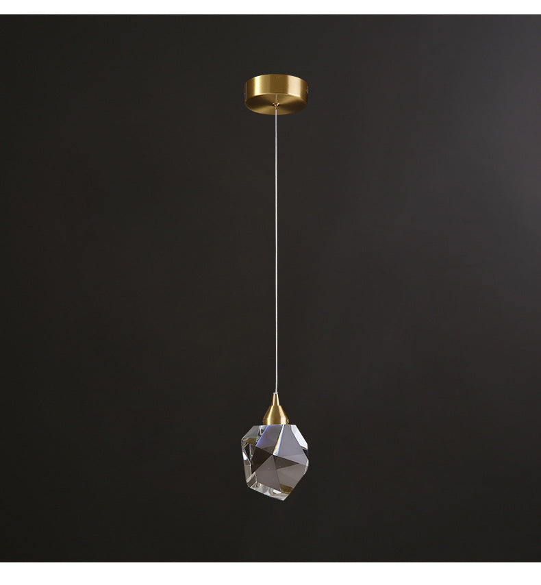 Lámpara de araña de cristal de lujo de cobre, lámpara de araña moderna minimalista de tres cabezas para restaurante
