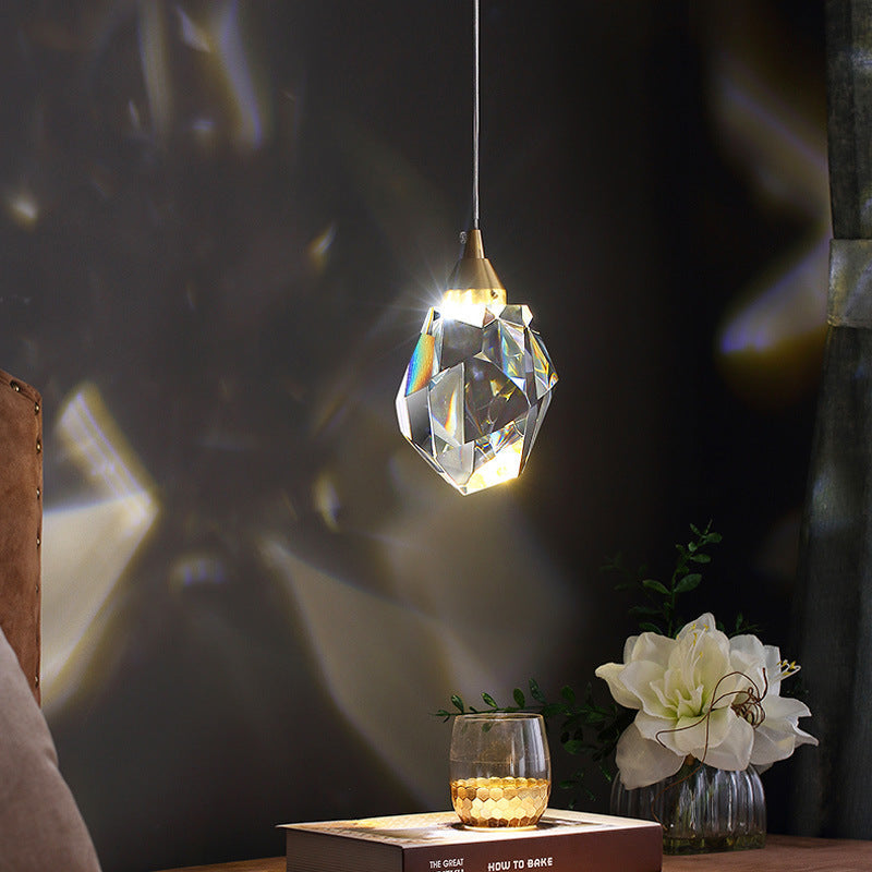 Lámpara de araña de cristal de lujo de cobre, lámpara de araña moderna minimalista de tres cabezas para restaurante