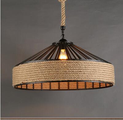 American Country Hemp Rope Restaurant Chandelier Personality Nordic Clothing Store Milk Tea Shop Round Wrought Iron LED Creative Chandelier - Tampa Home & Garden Store
