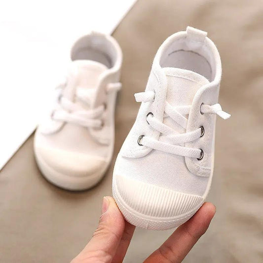 White canvas baby shoes with laces for kindergarten indoor wear two shoes on Tampa Home & Garden Store