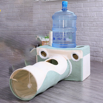 Cat tunnel by Sell My Stuff in mint and white fabric with enclosed tunnel and cube hideout on Tampa Home & Garden Store