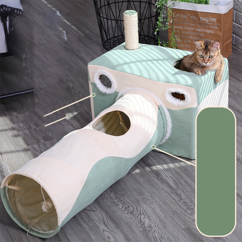 Cat cave tunnel house by Sell My Stuff with mint-green panels and beige tunnel cat on top on Tampa Home & Garden Store