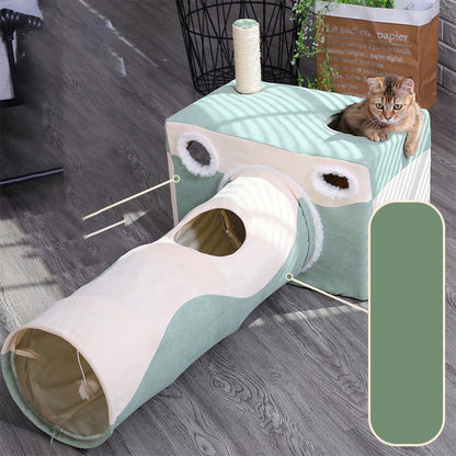 Cat cave tunnel house by Sell My Stuff with mint-green panels and beige tunnel cat on top on Tampa Home & Garden Store
