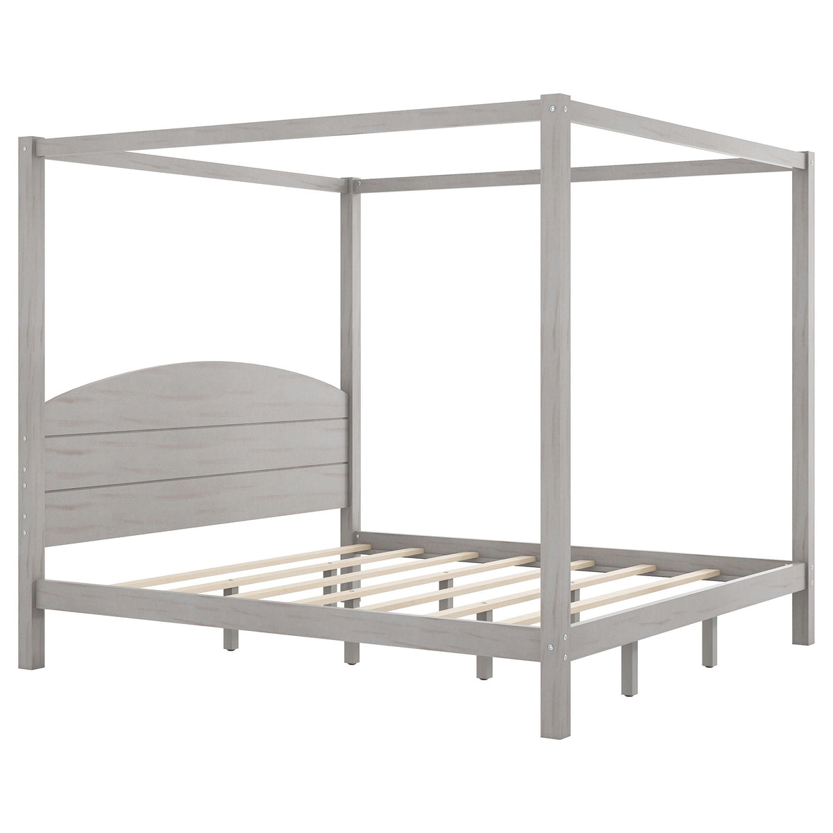 Canopy platform bed frame by HouseOfZazla with headboard, support legs, and gray wood finish on Tampa Home & Garden Store