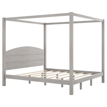 Canopy platform bed frame by HouseOfZazla with headboard, support legs, and gray wood finish on Tampa Home & Garden Store