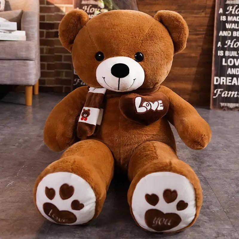 Big Bear Plush Toy brown fur with love heart and white paw pads for kids on Tampa Home & Garden Store