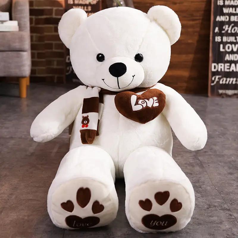 Big white teddy bear plush with brown Love heart on chest and scarf by FLIPSTYLEZLLC on Tampa Home & Garden Store