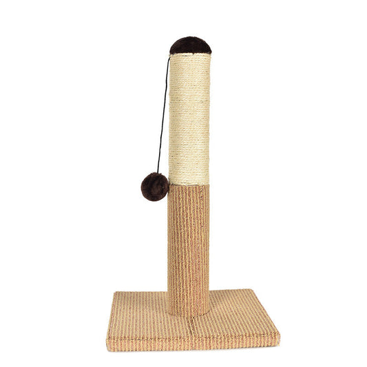 Pin Sword hemp rope cat climbing post with hanging fuzzy ball toy and square base on Tampa Home & Garden Store