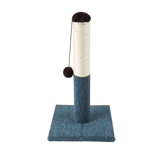 Cat climbing post with blue square base, rope-wrapped column, and hanging brown ball toy on Tampa Home & Garden Store
