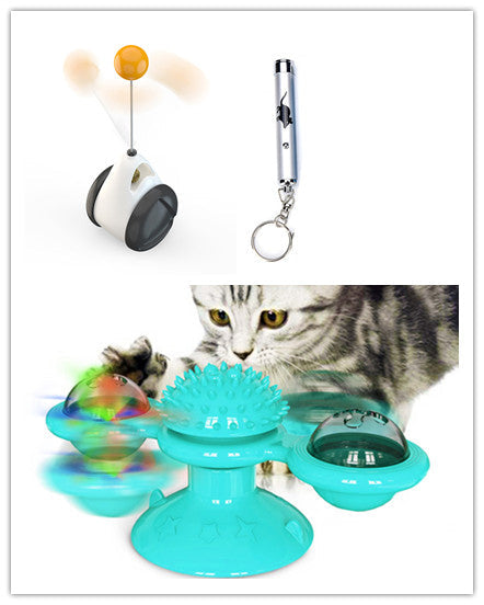 Sucker Turn Windmill Cat Toy: white/orange windmill, turquoise ball spinner for cats on Tampa Home & Garden Store