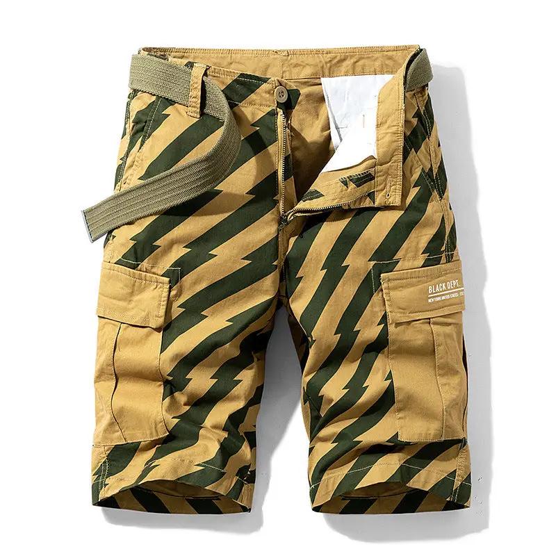 Men Red Summer Thin Print Striped Cargo Shorts