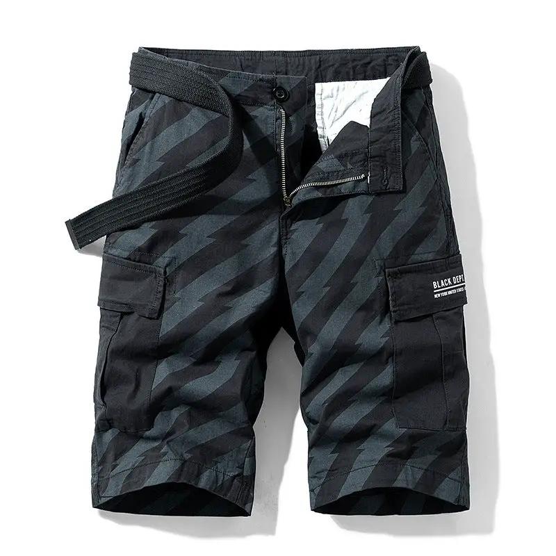 Men Red Summer Thin Print Striped Cargo Shorts