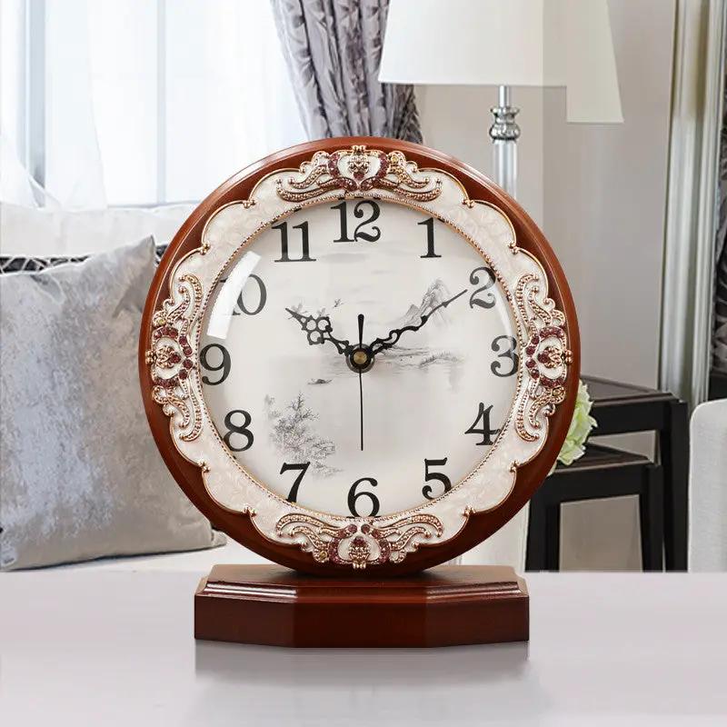 European classic wooden table clock with ornate border and black numerals by FLIPSTYLEZLLC on Tampa Home & Garden Store