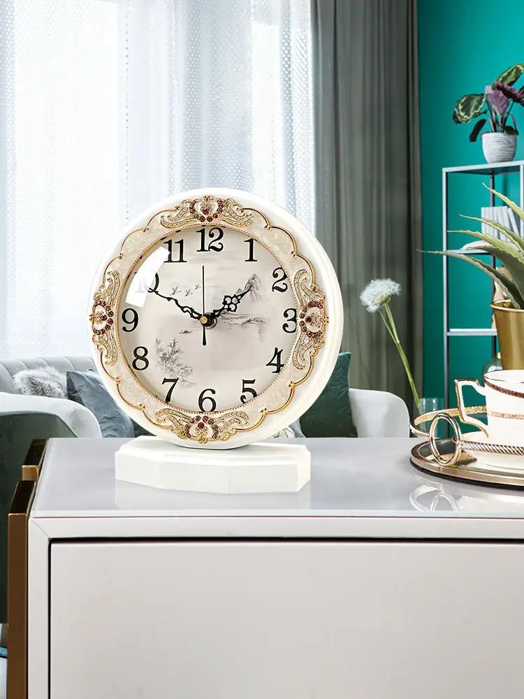 European classic clock with cream frame and gold ornate detailing, FLIPSTYLEZLLC luxury table clock on Tampa Home & Garden Store