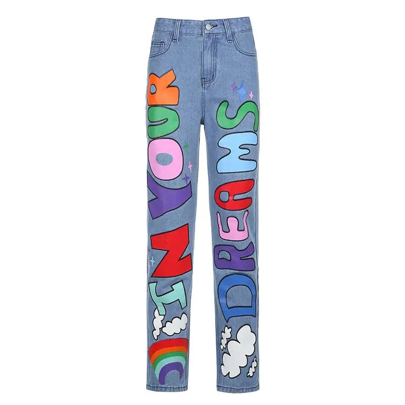 Graffiti print jeans with multicolor letters down legs by FLIPSTYLEZLLC on Tampa Home & Garden Store