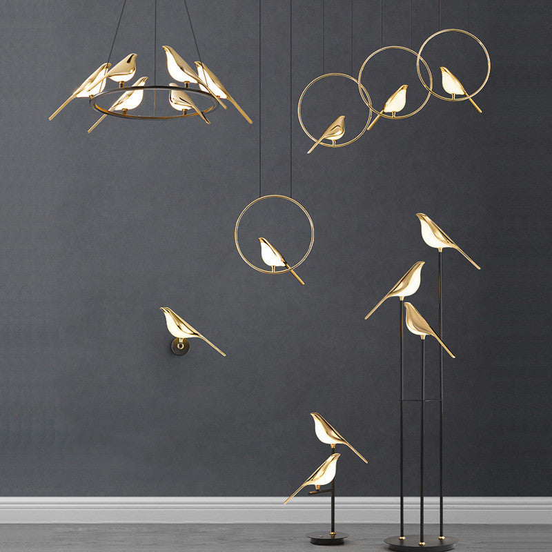Magpie Bird LED wall lamp sconce with gold birds and black stems for bedside on Tampa Home & Garden Store