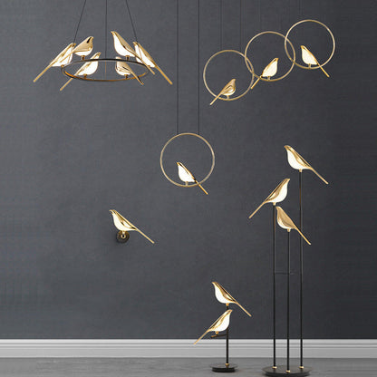 Magpie Bird LED wall lamp sconce with gold birds and black stems for bedside on Tampa Home & Garden Store