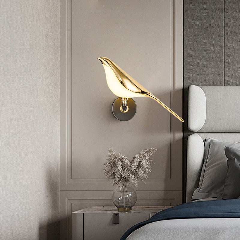 Magpie bird LED wall lamp sconce in gold finish for bedside bedroom and living spaces on Tampa Home & Garden Store