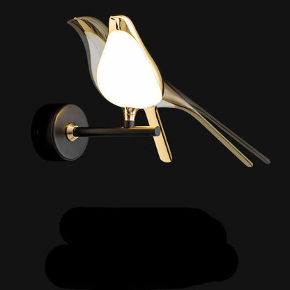 Magpie Bird LED Wall Lamp Sconce in gold brass with black mount for bedside on Tampa Home & Garden Store
