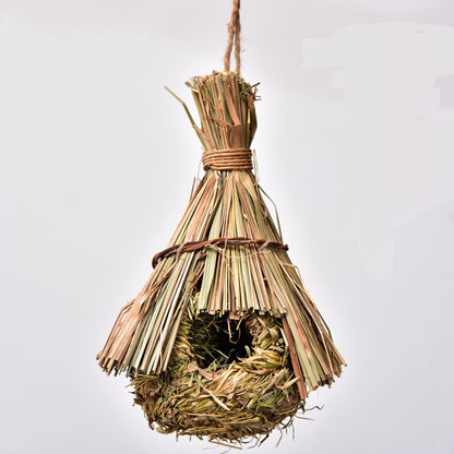 Hand-knitted bird nest decoration with straw fibers hanging from twine by Sell My Stuff on Tampa Home & Garden Store