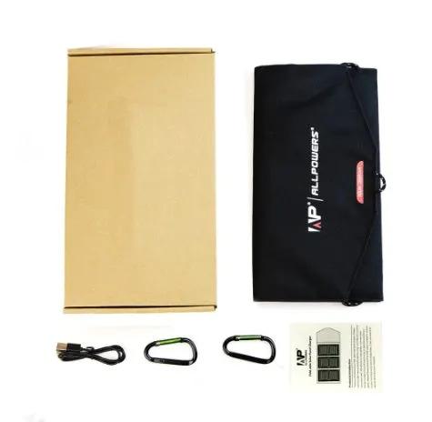 ALLPOWERS 5V21W solar charger with dual USB outputs; includes USB cable, 2 carabiners on Tampa Home & Garden Store