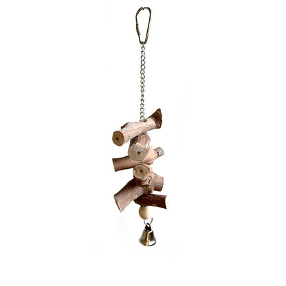 Parrot vine solid wood molar string bird toy with bell, natural brown logs on Tampa Home & Garden Store
