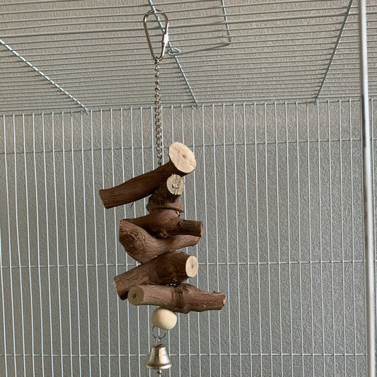 Parrot Vine Solid Wood Molar String Bird Toy with bell and natural bark sticks chain hanger on Tampa Home & Garden Store