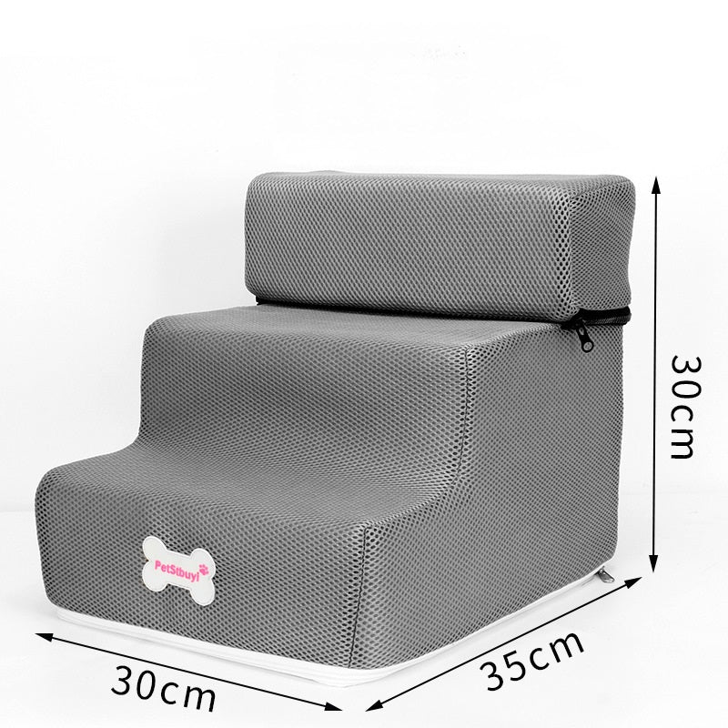 Pet Sponge On The Sofa Bed Climbing Ladder in gray textured fabric, two-tier dog bed on Tampa Home & Garden Store