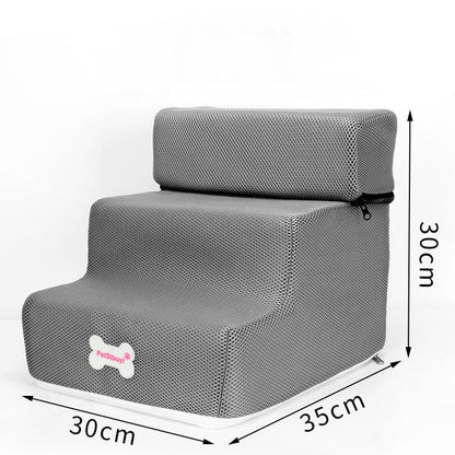 Pet Sponge On The Sofa Bed Climbing Ladder in gray textured fabric, two-tier dog bed on Tampa Home & Garden Store