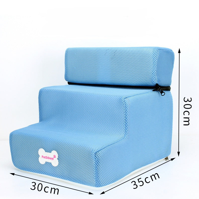 Pet Sponge Sofa Bed Climbing Ladder blue 3-step dog stairs with zip top cushion on Tampa Home & Garden Store