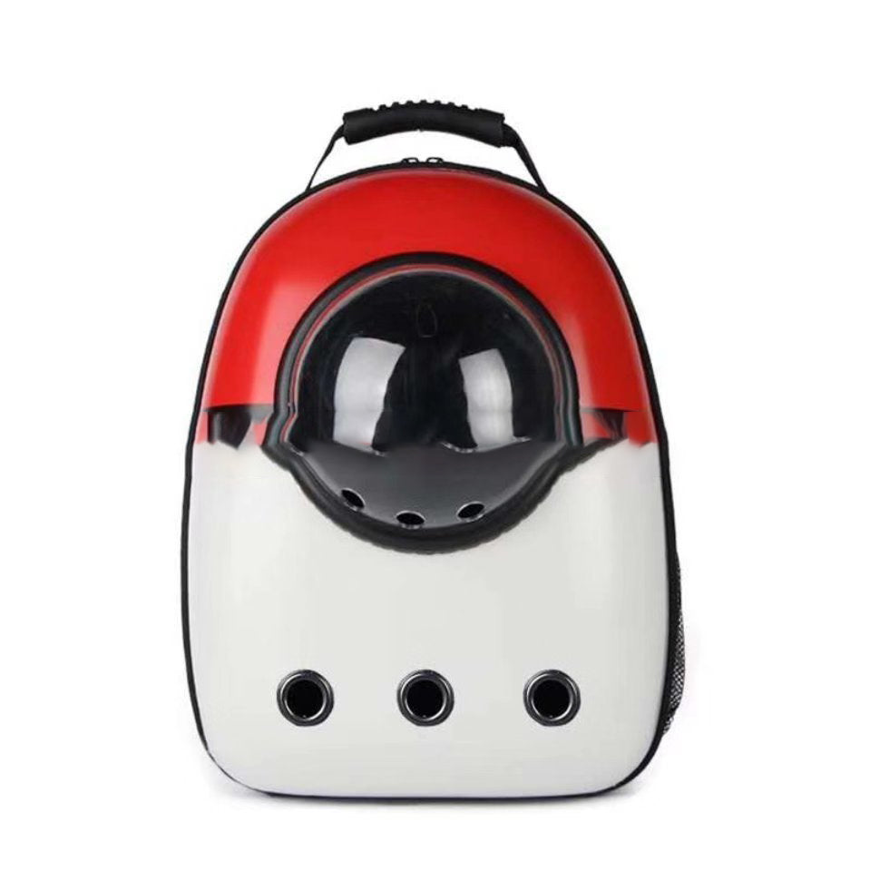Pet Zen space bag pet backpack red and white with bubble window and three vent holes on front on Tampa Home & Garden Store
