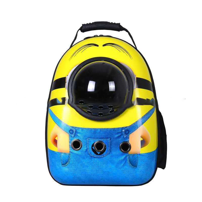 Pet Zen Minion-inspired pet backpack yellow with blue pocket for cats and dogs portable carrier on Tampa Home & Garden Store