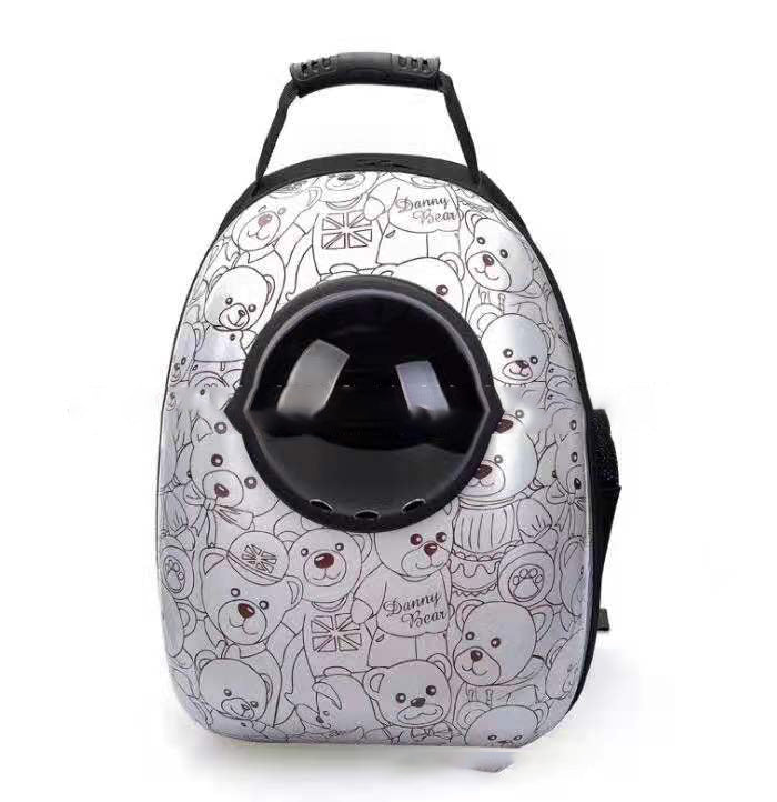 Pet Zen space bag backpack for pets with teddy bear print and round front window on Tampa Home & Garden Store